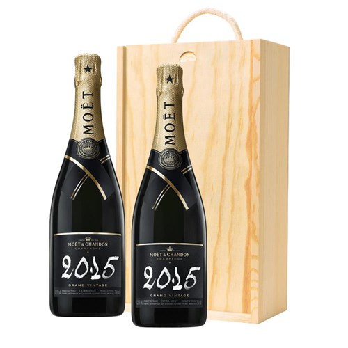 Moet And Chandon Brut Vintage 2013-15 Champagne 75cl Two Bottle Wooden Gift Boxed (2x75cl)